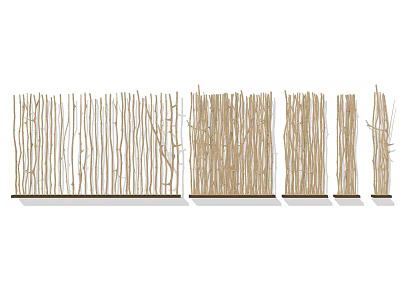 Natural Branch Fence Design With Rustic Style And Various Heights For Garden 3d model