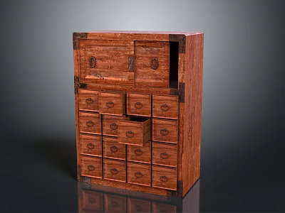 Traditional Wooden Storage Cabinet With Multiple Drawers And Cabinet Doors 3d model