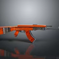 Assault Rifle Featuring Orange Body Wooden Stock On Dark Reflective Background