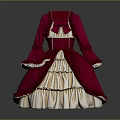 Elegant Vintage Red And Cream Dress With Ruffled Sleeves Bow Accent And Layered Skirt