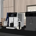 Stylish Kitchen Countertop With Coffee Machines Coffee Beans Cups Milk Jug And Wooden Cabinets
