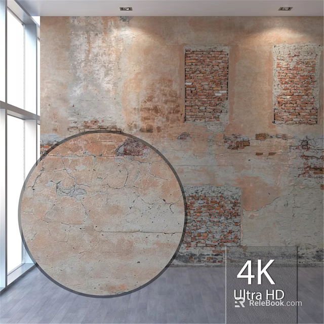 Circular Architectural Component in Weathered Wall with Exposed Red Brick Sections 4K Quality 3d model 
