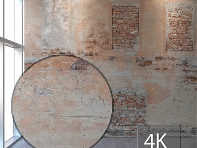 Circular Architectural Component in Weathered Wall with Exposed Red Brick Sections 4K Quality 3d model