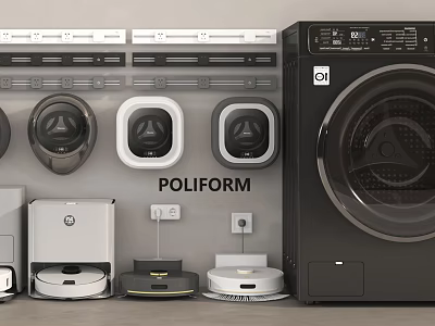 Intelligent Machines Collection By POLIFORM With Washing Machine And Robotic Vacuums 3d model