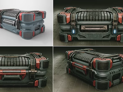 Mechanical Sci Fi Decorative Ornament Set With Metal Armor Plate Red Gray And Blue Lights 3d model