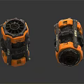 Two Orange And Black Daily Household Appliances With Gears And Structure On Black Reflective Surface