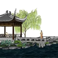 Chinese-style pavilion water trestle hexagonal pavilion 3d model