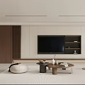 Modern Living Dining Room Interior With TV Cabinet Coffee Table Beige Rug And Wooden Elements