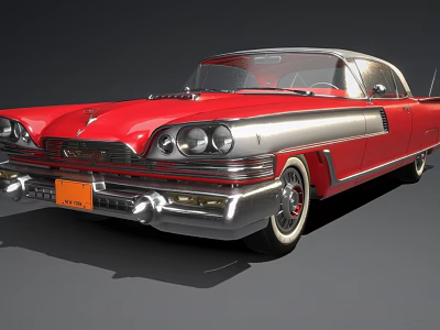 Red Classic Car With Chrome Accents Retro Design Vintage Body Lines And Tailfin Detail 3d model
