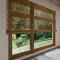 Bamboo Window Blinds in Bright Room With Garden View And Green Plants