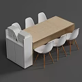 Minimalist Exhibition Desk and White Chairs with Wooden Tabletop and Side Cabinet