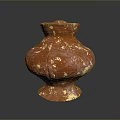 Red Carved Vase Sculpture With Gold Speckles And Textured Surface Design