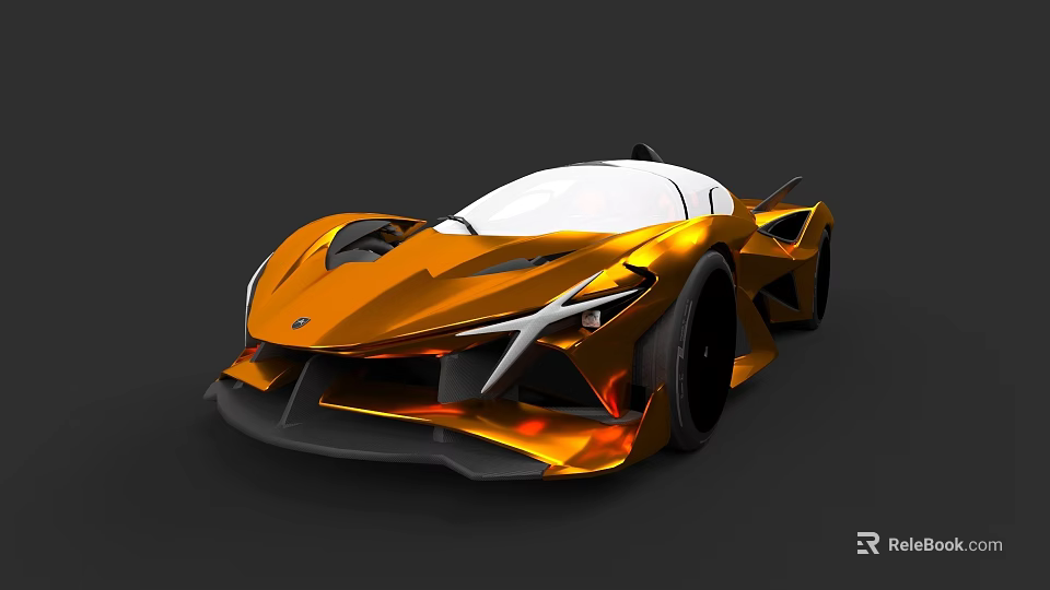 Orange Concept Sports Car Featuring Sleek Aerodynamic Exterior White Roof And Black Wheels 3d model 