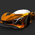 Orange Concept Sports Car Featuring Sleek Aerodynamic Exterior White Roof And Black Wheels