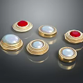 Elegant Jewelry Pieces With Golden Frames Red Gemstones And White Pearls