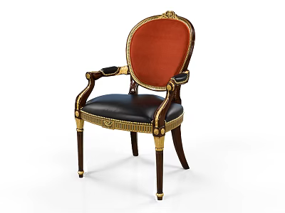 Ornate Leisure Chair With Red Upholstered Back Black Seat Gold Accents And Wooden Legs 3d model