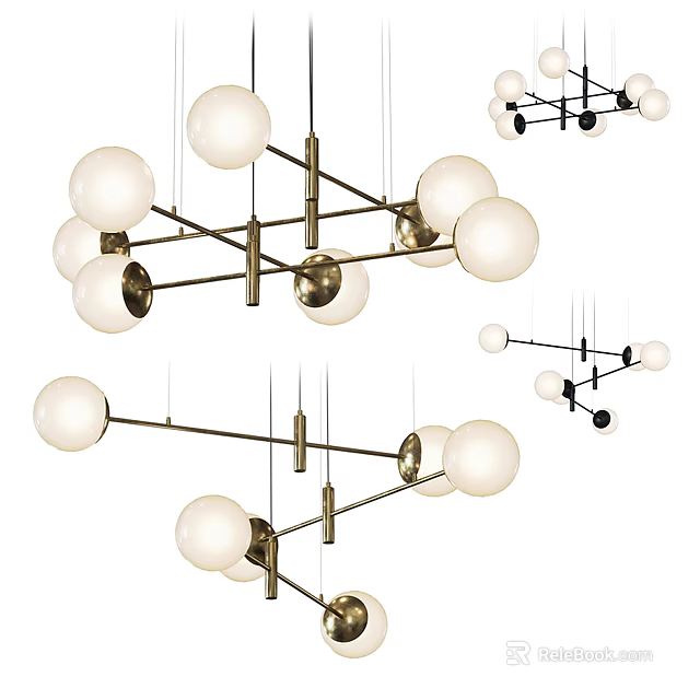 Modern Spherical Pendant Lights With White Globe Shades And Metal Frame For Living Room 3d model 