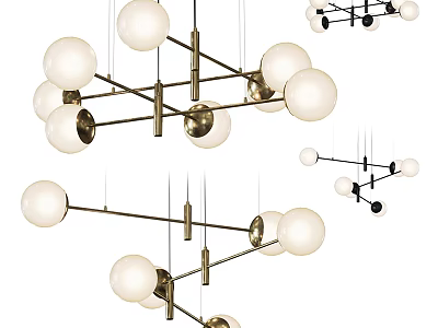 Modern Spherical Pendant Lights With White Globe Shades And Metal Frame For Living Room 3d model