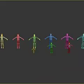 Cartoon Characters in Various Poses Including Adults and Kids on Smooth Gray Background with Reflections