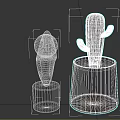 Green Cactus in Black Pot with Decorative Object Featuring Silver Sphere and Brown Wooden Base