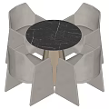 Modern Round Black Marble Dining Table Set With Four Light Gray Upholstered Chairs 3d model