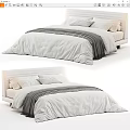 Modern Double Bed Design With White Bedding Gray Decorative Strip And Soft Pillows 3d model
