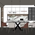 Modern Restaurant Interior With Dining Table Chairs Pendant Lights And Marble Decor