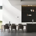 Modern Restaurant Interior With Open Design Dining Table Chairs And Decorative Shelves