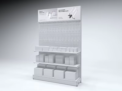 White Multi Tier Storage Shelving Unit With Hanging Hook Design For Retail 3d model