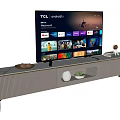 Modern Gray TV Stand with Storage Compartments Smart TV and Decorative Items
