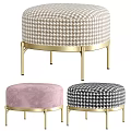 Various Ottoman Stools With Houndstooth Pattern Pink Velvet Upholstery And Gold Metal Legs