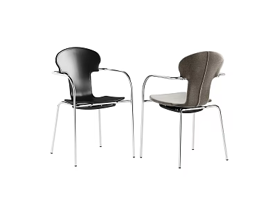 Leisure Chair in Black and Gray with Curved Backrest Armrests and Metal Legs 3d model