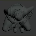 Seated Construction Worker 3D Model Wearing Safety Helmet And Work Uniform On Gray Background