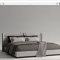 Modern Double Bed With Gray Bedding Striped Blanket And Upholstered Headboard 3d model