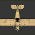 Light Wooden Biplane Passenger Airplane With Propeller Fuselage Windows And Reflection On Gray Background