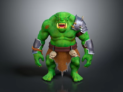 Green Muscular Man With Metal Armor And Skull Decorations On Waist 3d model