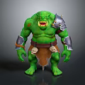 Green Muscular Man With Metal Armor And Skull Decorations On Waist