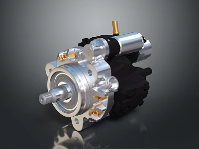 Industrial Mechanical Component With Silver Casing Black Base Gold Connectors And Shaft 3d model