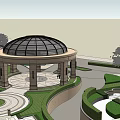 Circular Pavilion With Dome Roof Stone Columns And Green Lawn Area