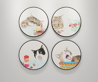 Modern round frame painting decorative painting 3d model