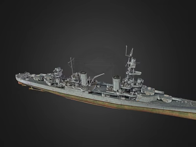 Detailed Vintage Warship Model With Main Gun Turrets And Deck Structures 3d model
