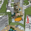 Modern Commercial Complex Design With Green Roofs Central Plaza And Pedestrian Walkways