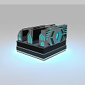 Futuristic Mechanical Device With Gray Black Exterior Blue Illuminated Panels And Layered Structure