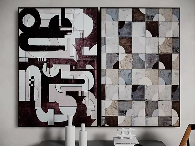 Abstract Paintings With Geometric Patterns In Black White Gray Brown Tones For Interior Wall Decor 3d model