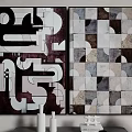 Abstract Paintings With Geometric Patterns In Black White Gray Brown Tones For Interior Wall Decor