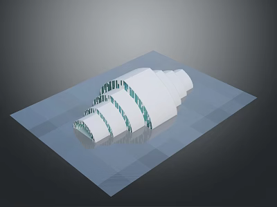 White Spiral Object With Green Stripes Placed On Transparent Platform Surface 3d model