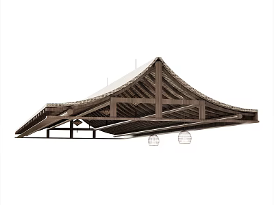 Wooden Truss Roof Structure With Sloped Design And Support Beams 3d model