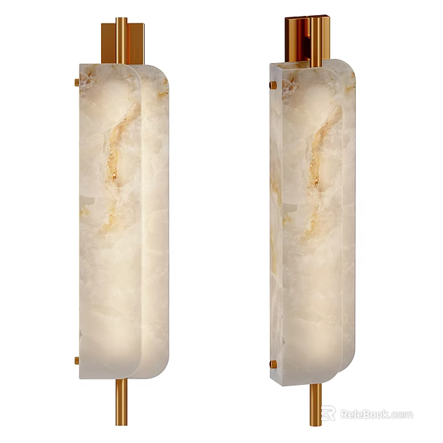 Elegant Modern Rectangular Wall Lamps With Ivory Marble Finish And Gold Metal Frames 3d model