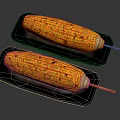Grilled Corn on Wooden Sticks Served on Black Plates with Yellow Kernels