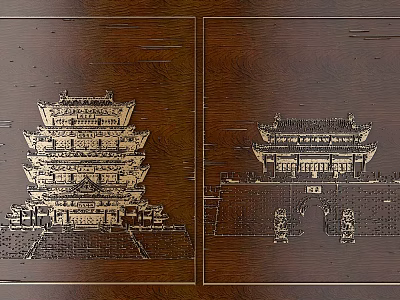 Detailed Wooden Carvings of Traditional Architecture Tower and Gate Design Elements 3d model